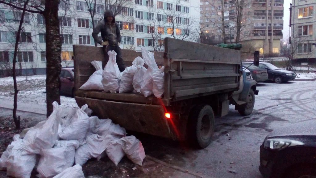 Вывоз мусора в мешках в Рубцовске в октябре